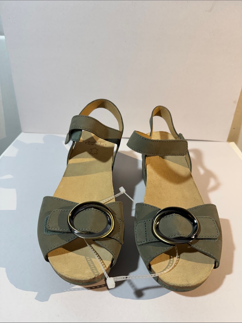 Dansko Olive Green Open-Toe Sandals with Round Buckle